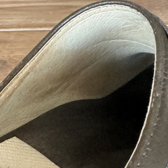 Maguba Stockholm Olive Green Genuine Leather Dark Wood Heeled Mule Clog Size 6 - Picture 14 of 15